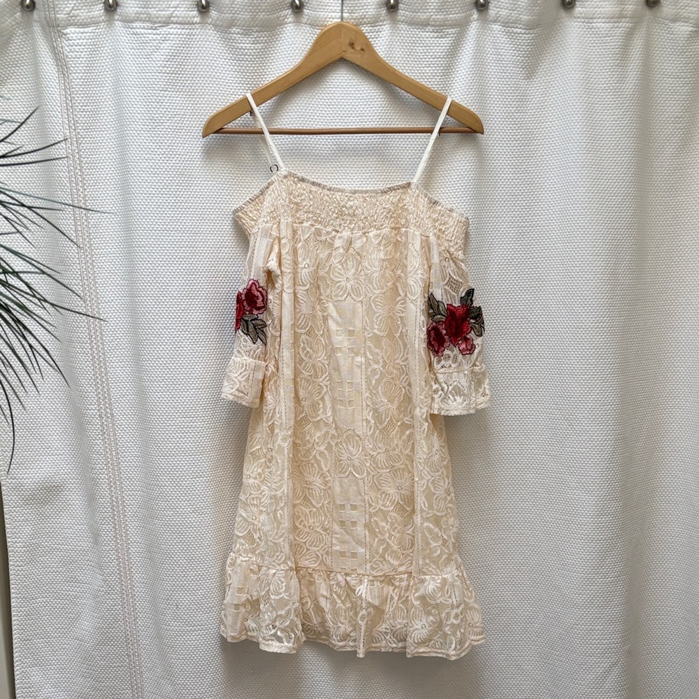 Coco + Jaimeson Elegant Off-Shoulder Lace Dress with Floral Detail